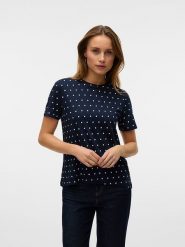 Vero Moda Koszulka w kolorze granatowo-białym rozmiar: S. Białe bluzki damskie Vero Moda, s, bez wzorów, z bawełny, bez kołnierzyka, bez ramiączek. Za 41.69 zł.