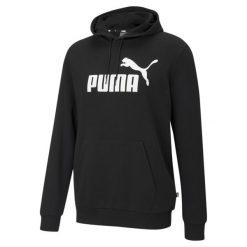 Męska bluza z kapturem i dużym logo z kolekcji Essentials PUMA Black. Czarne bluzy z kapturem męskie Puma, m, prążkowane. Za 179.99 zł.