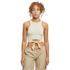 Damski tank top z podwójnym zamkiem z kokardkami Urban Classics. Brązowe topy damskie Urban Classics, bez wzorów, bez kołnierzyka. Za 102.50 zł.