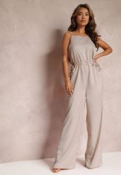 Beżowy Długi Kombinezon ze Ściągaczem z Boku Notasia. Brązowe kombinezony damskie Renee, m, bez wzorów, eleganckie, bez kołnierzyka, bez ramiączek, długie. Za 99.99 zł.