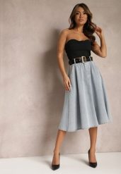 Jasnoniebieska Rozkloszowana Spódnica Jeansowa Midi z Paskiem Wendlla. Niebieskie spódniczki damskie Renee, l, bez wzorów, z jeansu, midi, rozkloszowane. Za 159.99 zł.