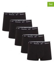Reebok Bokserki (5 par) "Boyes" w kolorze czarnym rozmiar: S. Czarne bokserki męskie Reebok, bez wzorów. Za 86.99 zł.