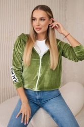 Bluza welurowa z kapturem zielona. Zielone bluzy z kapturem damskie KESI, l, z gumy. Za 206.59 zł.