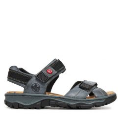 Sandały Rieker. Niebieskie sandały damskie Rieker, bez wzorów, bez obcasa, na płaskiej podeszwie. Za 259.99 zł.