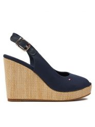 Tommy Hilfiger Sandały Iconic Elena Sling Back Wedge FW0FW04789 Granatowy. Niebieskie sandały damskie Tommy Hilfiger, bez wzorów, z materiału, bez obcasa, na koturnie. Za 299.99 zł.