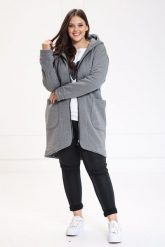 Ciepły płaszcz bluza Zita w szarym kolorze duże rozmiary XXL OVERSIZE. Szare bluzy bez kaptura damskie Moda Size Plus Iwanek, m, bez wzorów, z bawełny, eleganckie. W wyprzedaży za 199.90 zł.