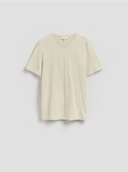 T-shirt regular fit z lnem - złamana biel. T-shirty męskie Reserved, l, bez wzorów, bez kołnierzyka. Za 119.99 zł.