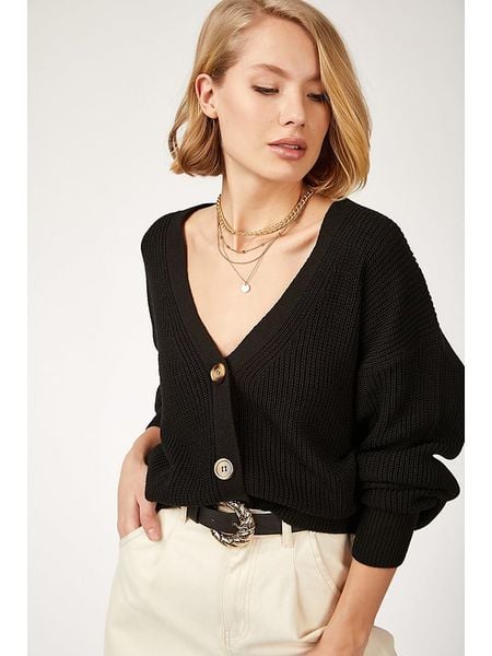 Happiness Istanbul Kardigan w kolorze czarnym rozmiar: S/M. Czarne kardigany damskie Happiness Istanbul, m, bez wzorów, ze splotem. Za 47.82 zł.
