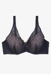 Granatowy Koronkowy Biustonosz Full Cup z Ozdobnymi Cyrkoniami na Kokardce Nikoriana. Niebieskie biustonosze Renee, bez wzorów, z koronki. Za 39.99 zł.