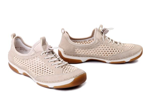 RIEKER 55960-60 beige, półbuty damskie. Brązowe półbuty damskie Rieker, bez wzorów, bez obcasa. Za 287.92 zł.