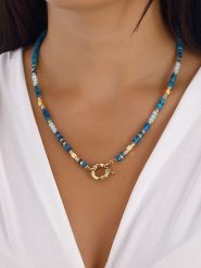 Luja Bijoux Pozłacany naszyjnik z turkusem i elementem ozdobnym - 42 cm rozmiar: onesize. Żółte naszyjniki damskie Luja Bijoux, metalowe. Za 85.95 zł.
