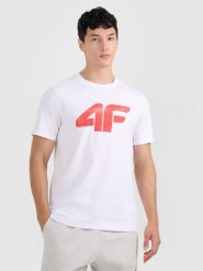 4F T-shirt regular z nadrukiem męski - biały M. Białe t-shirty męskie 4f, m, bez wzorów, bez kołnierzyka. Za 59.99 zł.