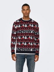 ONLY & SONS Sweter w kolorze czarno-czerwonym rozmiar: XL. Czarne swetry męskie Only & Sons, xl, bez wzorów, z bawełny, bez kołnierzyka. Za 91.56 zł.