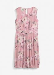 Przewiewna wzorzysta sukienka z siateczki. Czerwone sukienki dziewczęce bonprix, na lato, z aplikacjami, bez ramiączek. Za 117.99 zł.