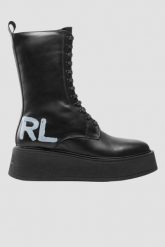 KARL LAGERFELD Czarne skórzane botki ZEPHYR. Czarne botki damskie Karl Lagerfeld, bez obcasa, bez zapięcia. W wyprzedaży za 699.99 zł.