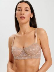 Biustonosz balkonetka - beżowy. Brązowe biustonosze Sinsay, bez wzorów, z koronki. Za 39.99 zł.