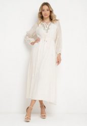 Jasnobeżowa Sukienka w Stylu Boho z Haftem i Cyrkoniami oraz Gumką w Pasie Ankleda. Brązowe sukienki damskie Born2be, na co dzień, l, bez wzorów, boho, bez kołnierzyka, bez ramiączek, maxi. W wyprzedaży za 111.99 zł.