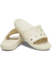 Crocs Klapki "Classic" w kolorze kremowym rozmiar: 43/44. Brązowe klapki damskie Crocs, bez wzorów, bez obcasa. Za 92.45 zł.