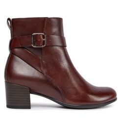 Botki ECCO. Brązowe botki damskie ECCO, bez obcasa, na słupku, bez zapięcia. Za 639.99 zł.