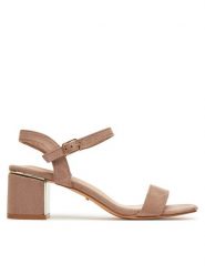 DeeZee Sandały F885-1 Brązowy. Brązowe sandały damskie DeeZee, bez wzorów, z materiału, bez obcasa, na słupku. Za 129.99 zł.