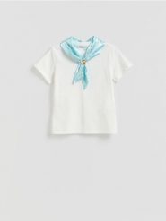 T-shirt z apaszką - wielobarwny. T-shirty damskie Reserved, l, bez wzorów, z bawełny, bez kołnierzyka. Za 89.99 zł.