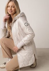 Jasnoszara Pikowana Kurtka Przejściowa z Kapturem i Bocznymi Suwakami Mado. Szare kurtki damskie Born2be, l, bez wzorów, z jeansu, z kapturem. Za 159.99 zł.