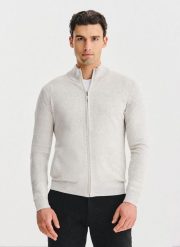 PAKO LORENTE - Jasnoszary rozpinany sweter z kieszeniami. Kardigany męskie Pako Lorente, m, bez wzorów, z bawełny, bez kołnierzyka. Za 199.99 zł.