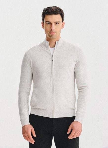 PAKO LORENTE - Jasnoszary rozpinany sweter z kieszeniami. Kardigany męskie Pako Lorente, m, bez wzorów, z bawełny, bez kołnierzyka. Za 199.99 zł.