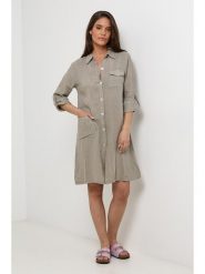 Le Monde du Lin Lniana sukienka w kolorze szarobrązowym rozmiar: 34/36. Brązowe sukienki damskie Le Monde du Lin, bez wzorów, ze lnu, bez kołnierzyka, bez ramiączek, midi. Za 173.99 zł.