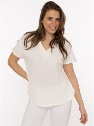 Zwillingsherz Muślinowa bluzka w kolorze białym rozmiar: onesize. Białe bluzki damskie Zwillingsherz, bez wzorów, z bawełny, bez kołnierzyka, bez ramiączek. Za 110.81 zł.