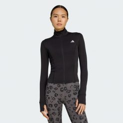 Kurtka Optime Essentials Full-Zip. Czarne kurtki damskie Adidas, bez wzorów, bez kaptura. Za 219.00 zł.