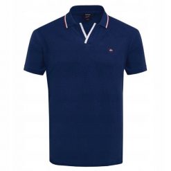 Koszulka Polo - Męska - Pako Jeans - Granatowa, Dekolt Bez Guzików. Niebieskie koszulki polo męskie Pako Jeans, l, bez wzorów, z bawełny, bez ramiączek. Za 119.00 zł.