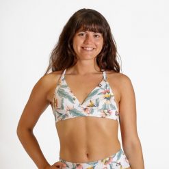 Góra kostiumu kąpielowego damska Decathlon Bea Bella. Białe bikini damskie OLAIAN, bez wzorów. W wyprzedaży za 39.99 zł.