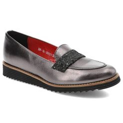 Srebrne Czółenka Karino Eleganckie Buty Damskie. Szare czółenka damskie Karino, z aplikacjami, bez obcasa, na platformie. Za 189.00 zł.