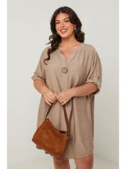 Curvy Lady Sukienka w kolorze szarobrązowym rozmiar: 40/42. Brązowe sukienki damskie Curvy Lady, bez wzorów, klasyczne, bez kołnierzyka, bez ramiączek, midi. Za 109.95 zł.