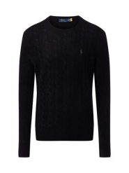 Polo Ralph Lauren Męski sweter z dzianiny z zawartością kaszmiru Mężczyźni Wełna czarny jednolity, L. Czarne swetry męskie Polo Ralph Lauren, l, bez wzorów, z dzianiny, bez kołnierzyka. Za 699.95 zł.