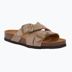 Klapki damskie Scholl Selene. Brązowe klapki damskie Scholl, bez wzorów, z materiału, bez obcasa. Za 409.99 zł.