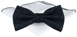 Mucha Męska z Poszetką - Chattier - Granatowa w Czarne Kwiaty. Niebieskie krawaty i muchy męskie Chattier, bez wzorów, eleganckie. Za 65.00 zł.