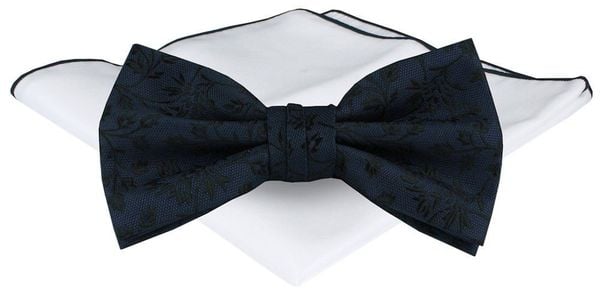 Mucha Męska z Poszetką - Chattier - Granatowa w Czarne Kwiaty. Niebieskie krawaty i muchy męskie Chattier, bez wzorów, eleganckie. Za 65.00 zł.