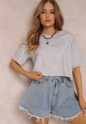 Jasnoszary T-shirt Phelista. Szare t-shirty damskie Renee, l, bez wzorów, z jeansu, bez kołnierzyka. Za 29.99 zł.