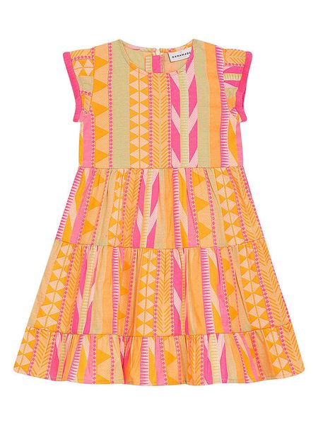 Danamade Sukienka "Dserena" w kolorze pomarańczowo-różowo-żółtym rozmiar: L. Pomarańczowe sukienki damskie Danamade, l, bez wzorów, z bawełny, bez kołnierzyka, bez ramiączek, midi, rozkloszowane. Za 109.00 zł.