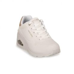 Buty do chodzenia damskie Skechers Wht Uno Wedge. Białe buty sportowe na co dzień damskie Skechers, bez wzorów, z materiału, trekkingowe. Za 479.99 zł.