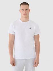 4F T-shirt regular gładki męski - biały M. Białe t-shirty męskie 4f, m, bez wzorów, z bawełny, bez kołnierzyka. Za 49.99 zł.