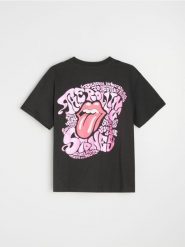 Bawełniana koszulka z nadrukiem na plecach The Rolling Stones - szary. Szare t-shirty damskie Sinsay, l, bez wzorów, z bawełny, bez kołnierzyka. Za 39.99 zł.