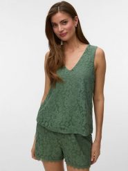 Vero Moda Bluzka w kolorze ciemnozielonym rozmiar: XS. Zielone bluzki damskie Vero Moda, xs, bez wzorów, z koronki, bez kołnierzyka, bez ramiączek. Za 63.95 zł.