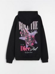 Bluza hoodie z nadrukiem na plecach - czarny. Czarne bluzy z nadrukiem damskie Sinsay, l. Za 49.99 zł.
