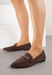 Brązowe Mokasyny Vices z Noskiem w Szpic i Metaliczną Aplikacją Rilemise. Brązowe mokasyny damskie Born2be. Za 64.99 zł.