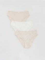 Bawełniane majtki figi 3 pack - kremowy. Białe figi damskie Reserved, l, bez wzorów, z bawełny. Za 49.99 zł.