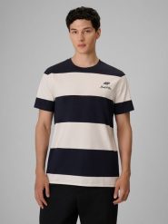 4F T-shirt regular z nadrukiem męski - granatowy L. Niebieskie t-shirty męskie 4f, l, bez wzorów, z bawełny, bez kołnierzyka. Za 89.99 zł.