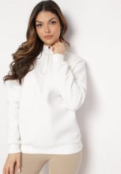 Biała Bawełniana Bluza z Półgolfem i Ściągaczem Themista. Białe bluzy bez kaptura damskie Born2be, z bawełny. Za 89.99 zł.